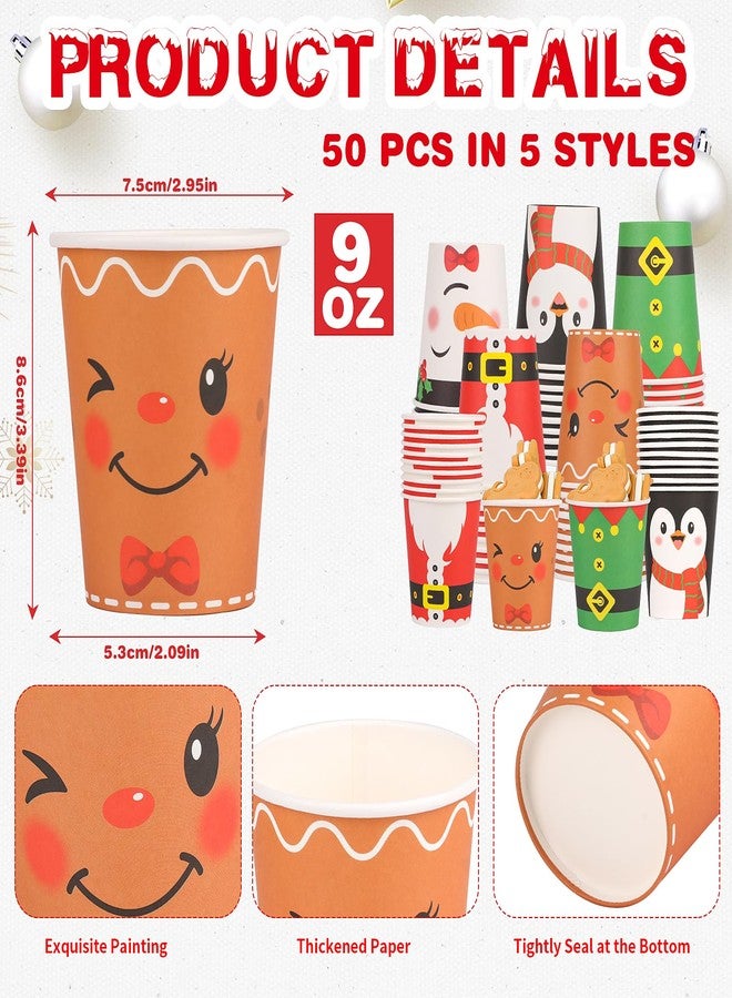 FOIMAS 50 PCS Christmas Paper Cups, 9 OZ Disposable Christmas Coffee Cups with Snowman Penguin Santa Claus Cup for Xmas Holiday Winter Party Supplies Hot and Cold Drinks Beverage - Image 2